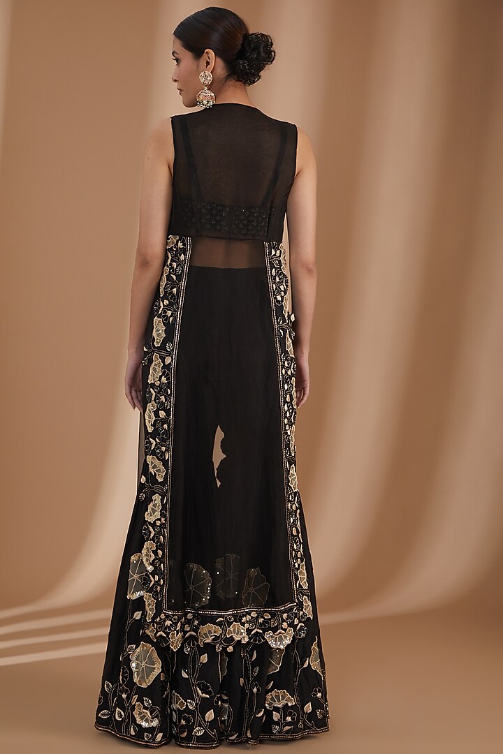 Black Uppada Silk & Organza Bridal Sharara Set by Rashi Kapoor at Pernia's Pop Up Shop