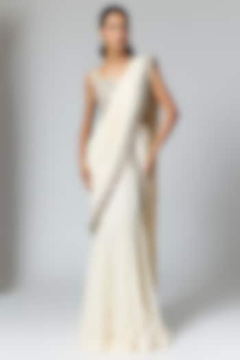 Ivory Georgette Embellished Skirt Reception Saree Set by Rashi Kapoor at Pernia's Pop Up Shop