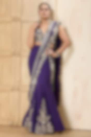 Purple Georgette Embroidered Draped Reception Saree Set by Rashi Kapoor at Pernia's Pop Up Shop