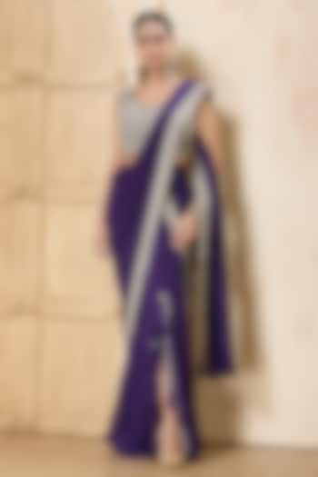 Purple Georgette Embroidered Draped Reception Saree Set by Rashi Kapoor at Pernia's Pop Up Shop