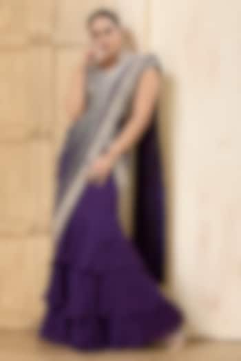 Purple Georgette Embroidered Draped Reception Saree Set by Rashi Kapoor at Pernia's Pop Up Shop
