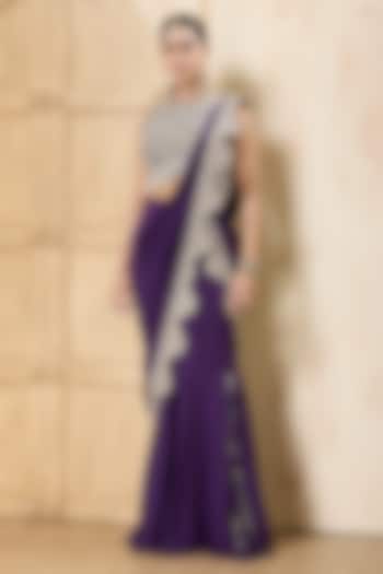 Purple Georgette Embroidered Draped Reception Saree Set by Rashi Kapoor at Pernia's Pop Up Shop