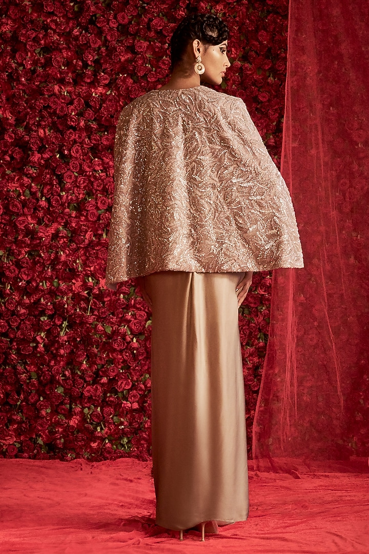 Ivory Silk Satin Draped Skirt Set by Rashi Kapoor at Pernia's Pop Up Shop