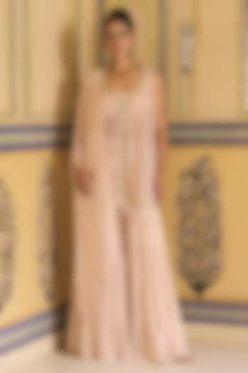 Pink Chiffon Pearl Embellished Bridal Sharara Set by Rashi Kapoor at Pernia's Pop Up Shop