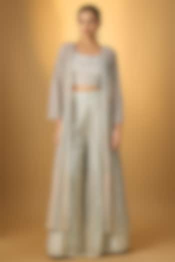 Ash Blue Tulle Embroidered Bridal Sharara Set by Rashi Kapoor at Pernia's Pop Up Shop