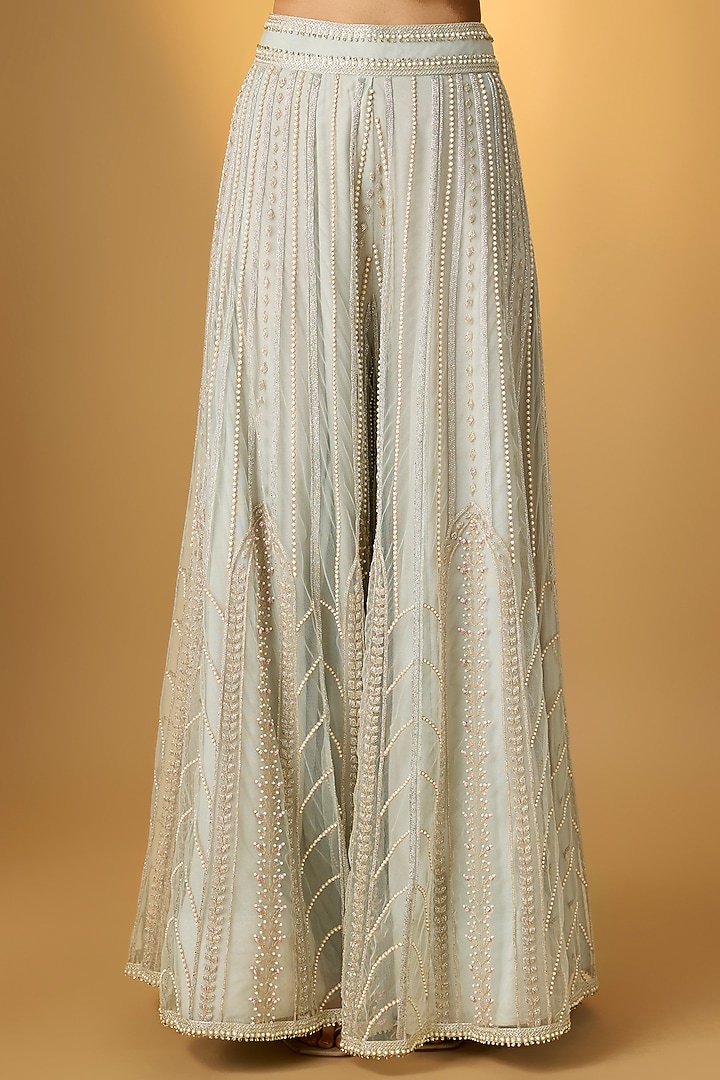 Ash Blue Tulle Embroidered Bridal Sharara Set by Rashi Kapoor at Pernia's Pop Up Shop