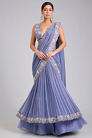 Mauve Chiffon & Organza Lehenga Set by Rashi Kapoor