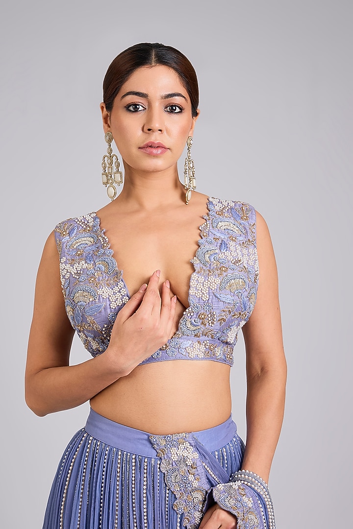 Mauve Chiffon & Organza Bridal Lehenga Set by Rashi Kapoor at Pernia's Pop Up Shop