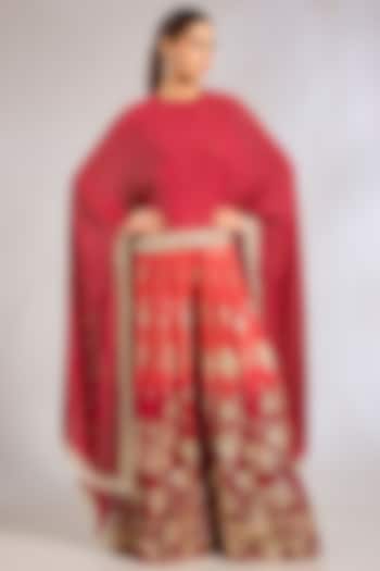 Red Georgette Bridal Sharara Set by Rashi Kapoor at Pernia's Pop Up Shop