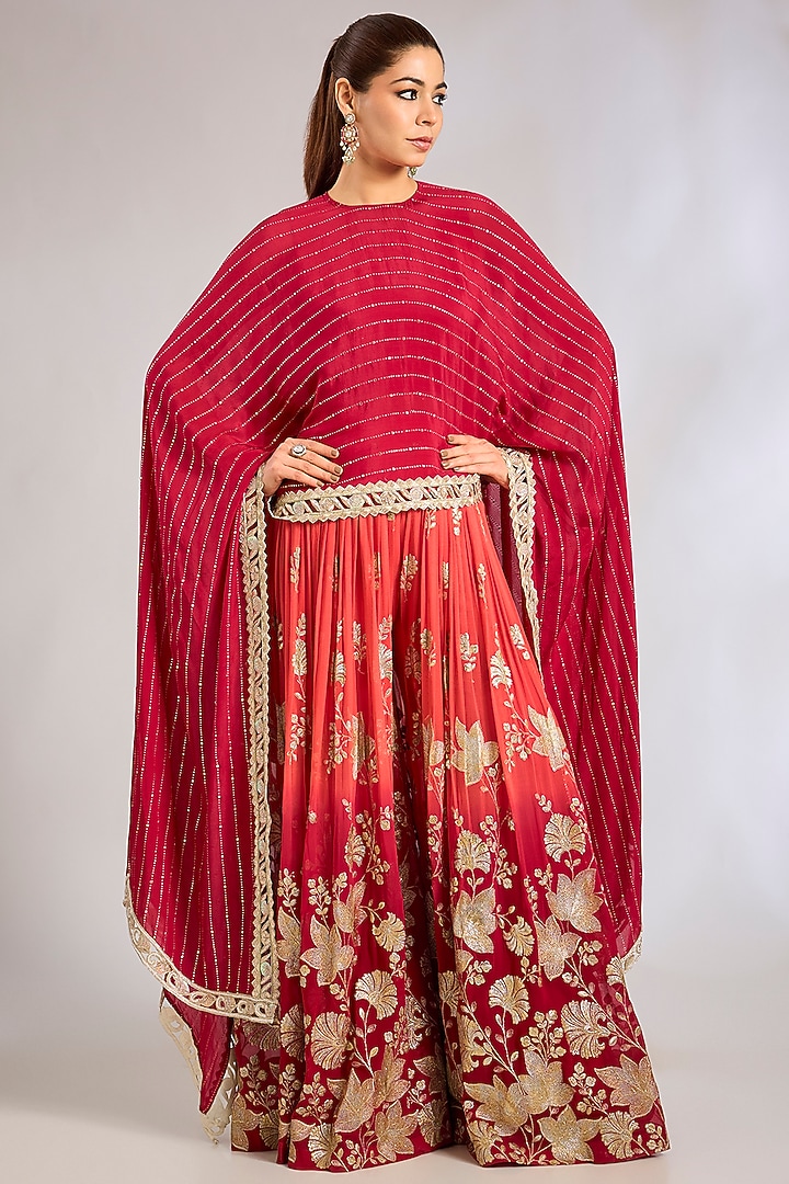 Red Georgette Bridal Sharara Set by Rashi Kapoor at Pernia's Pop Up Shop