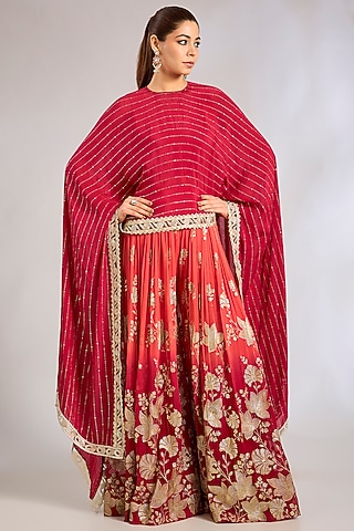 Red Georgette Sharara Set by Rashi Kapoor