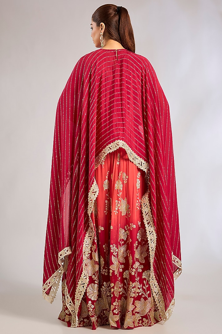 Red Georgette Bridal Sharara Set by Rashi Kapoor at Pernia's Pop Up Shop
