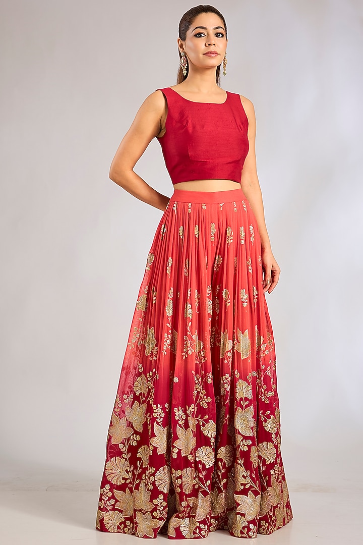 Red Georgette Bridal Sharara Set by Rashi Kapoor at Pernia's Pop Up Shop