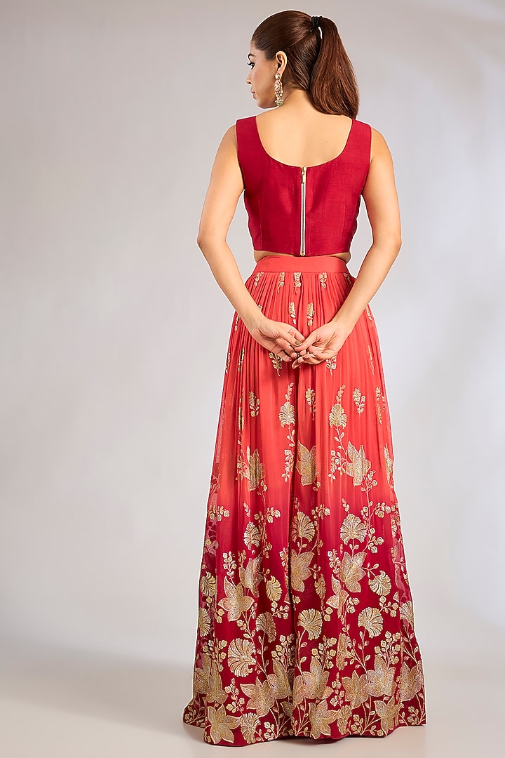 Red Georgette Bridal Sharara Set by Rashi Kapoor at Pernia's Pop Up Shop