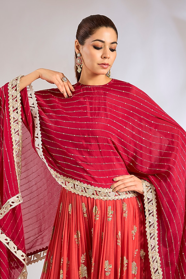 Red Georgette Bridal Sharara Set by Rashi Kapoor at Pernia's Pop Up Shop