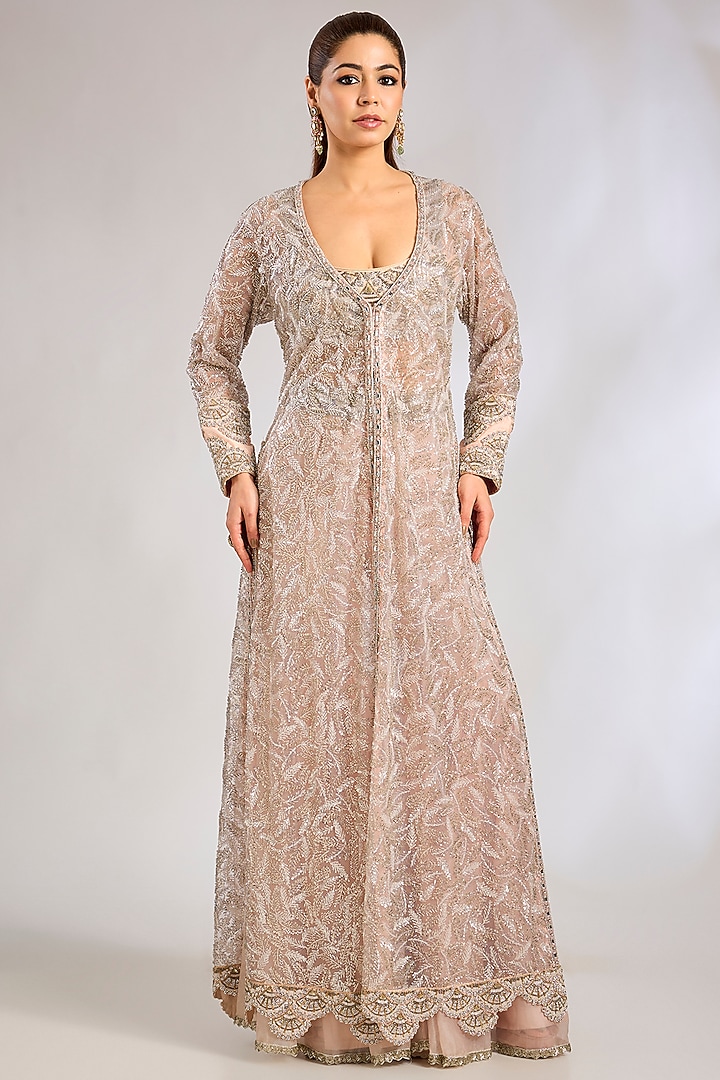 Powder Pink Tulle Jacket Set by Rashi Kapoor at Pernia's Pop Up Shop