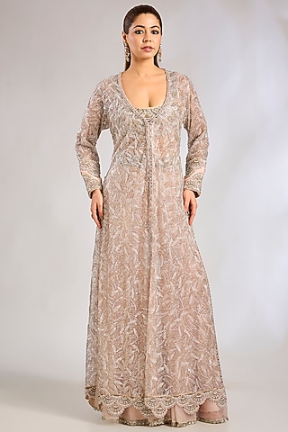 knee length dresses for ladies Celebration Wear Silk Blue Designer Tailored Flowy Gown main image 1