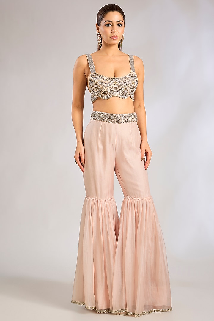 Powder Pink Tulle Jacket Set by Rashi Kapoor at Pernia's Pop Up Shop