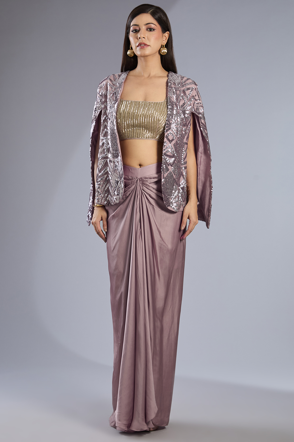 Purple Net Sequins Embroidered Jacket Set by Rashi Kapoor at Pernia's Pop Up Shop
