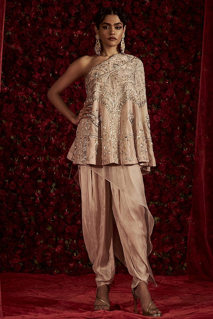 Pink Silk Satin Cowl Pant Set by Rashi Kapoor at Pernia's Pop Up Shop