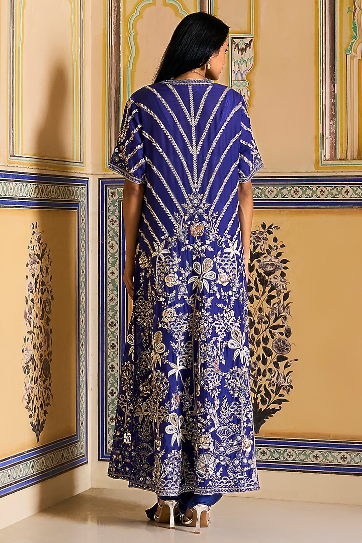 Royal Blue Satin Draped Skirt Set by Rashi Kapoor at Pernia's Pop Up Shop