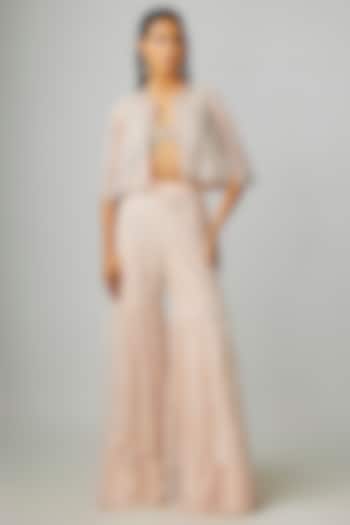 Baby Pink Net Embroidered Bridal Sharara Set by Rashi Kapoor at Pernia's Pop Up Shop