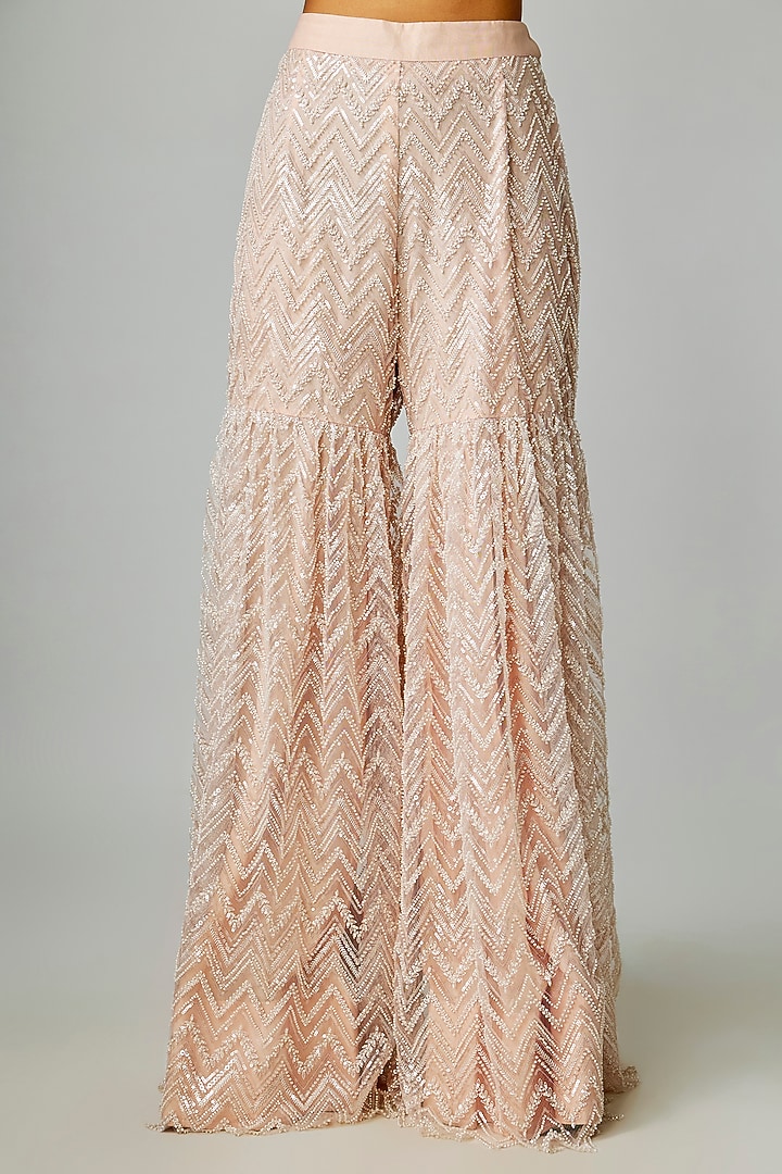 Baby Pink Net Embroidered Bridal Sharara Set by Rashi Kapoor at Pernia's Pop Up Shop