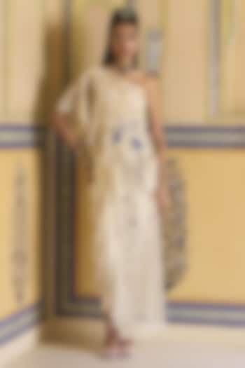 Ivory Satin Draped Skirt Set by Rashi Kapoor at Pernia's Pop Up Shop