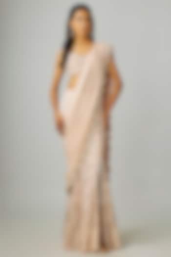 Taupe Georgette Hand Embroidered Draped Reception Saree Set by Rashi Kapoor at Pernia's Pop Up Shop
