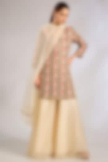 Ivory & Gold Silk Organza Bridal Sharara Set by Rashi Kapoor at Pernia's Pop Up Shop