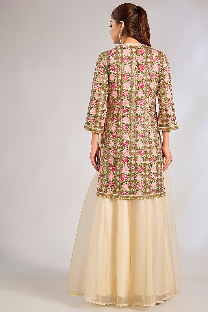 Ivory & Gold Silk Organza Bridal Sharara Set by Rashi Kapoor at Pernia's Pop Up Shop