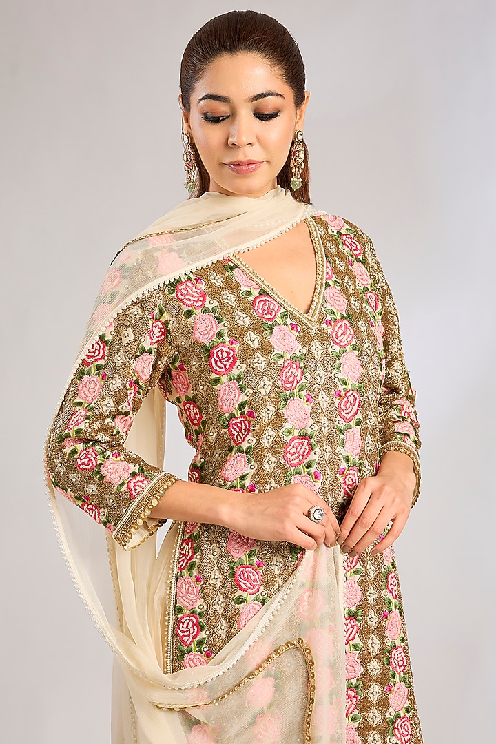 Ivory & Gold Silk Organza Bridal Sharara Set by Rashi Kapoor at Pernia's Pop Up Shop