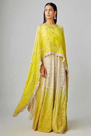Ivory Georgette Lehenga Set by Rashi Kapoor