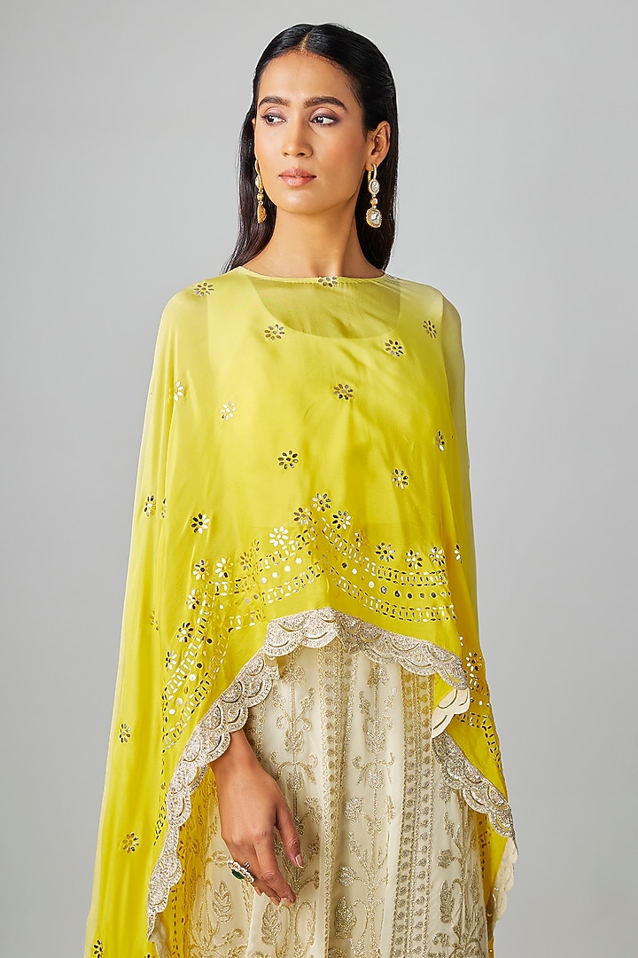 Ivory Georgette Wedding Lehenga Set by Rashi Kapoor at Pernia's Pop Up Shop