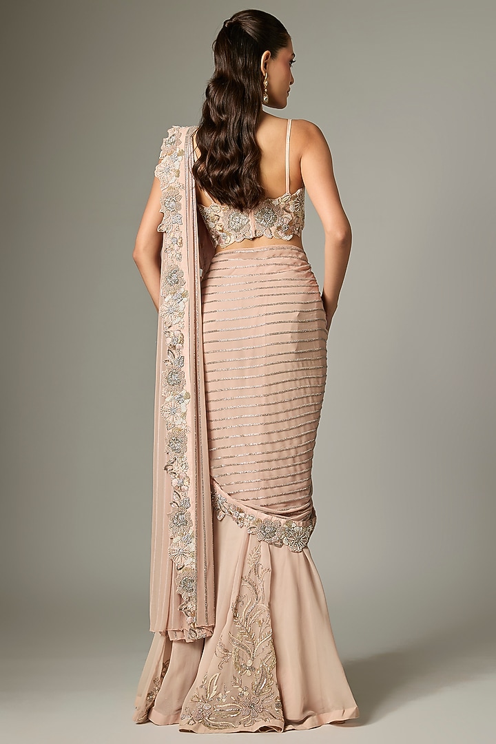 Taupe Georgette Embroidered Draped Reception Saree Set by Rashi Kapoor at Pernia's Pop Up Shop