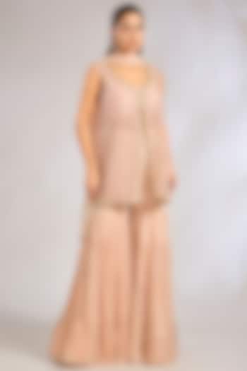 Taupe Crushed Chiffon Bridal Sharara Set by Rashi Kapoor at Pernia's Pop Up Shop