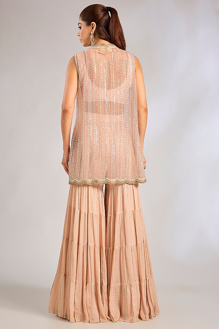 Taupe Crushed Chiffon Bridal Sharara Set by Rashi Kapoor at Pernia's Pop Up Shop