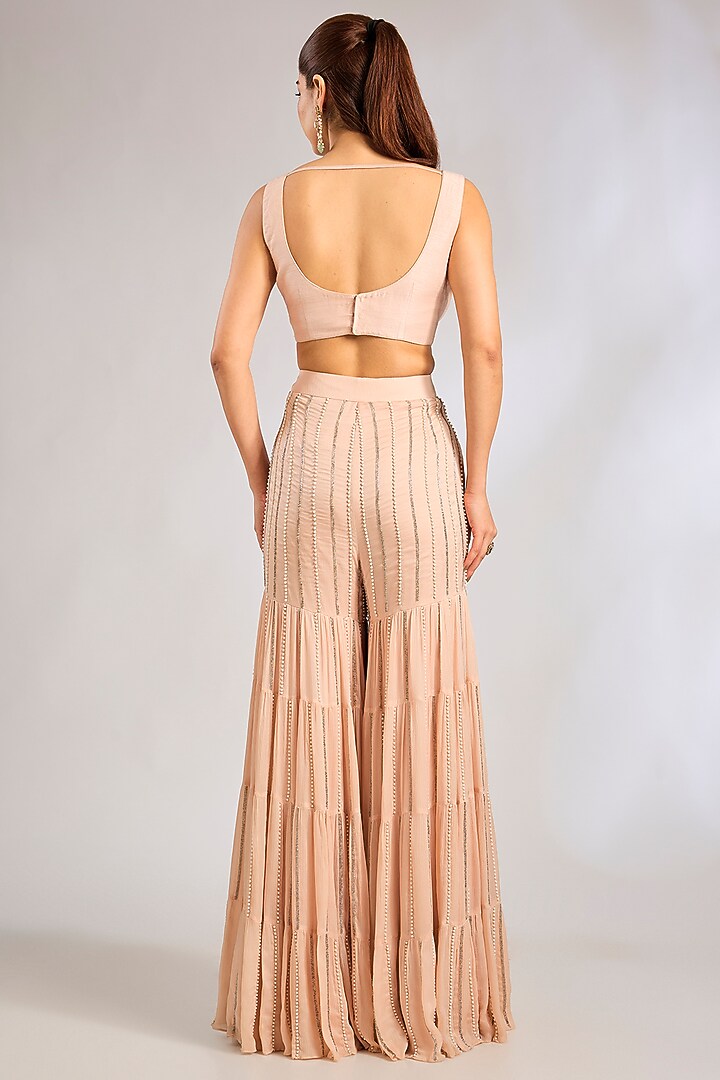Taupe Crushed Chiffon Bridal Sharara Set by Rashi Kapoor at Pernia's Pop Up Shop