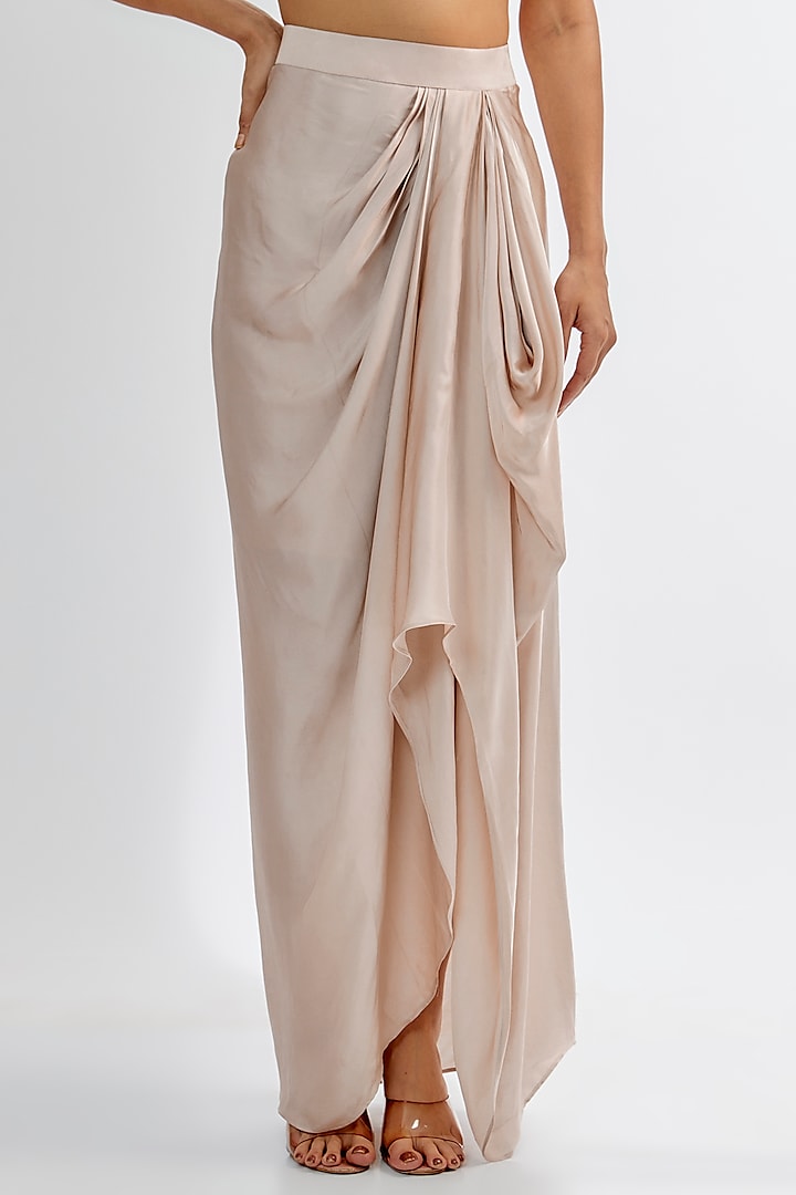 Light Taupe Silk Satin & Upada Draped Skirt Set by Rashi Kapoor at Pernia's Pop Up Shop
