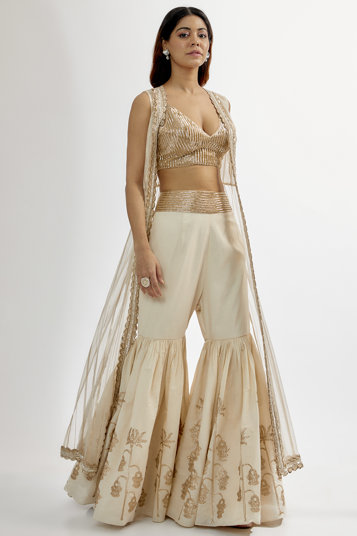 Ivory Upada & Mulmul Bridal Sharara Set by Rashi Kapoor at Pernia's Pop Up Shop