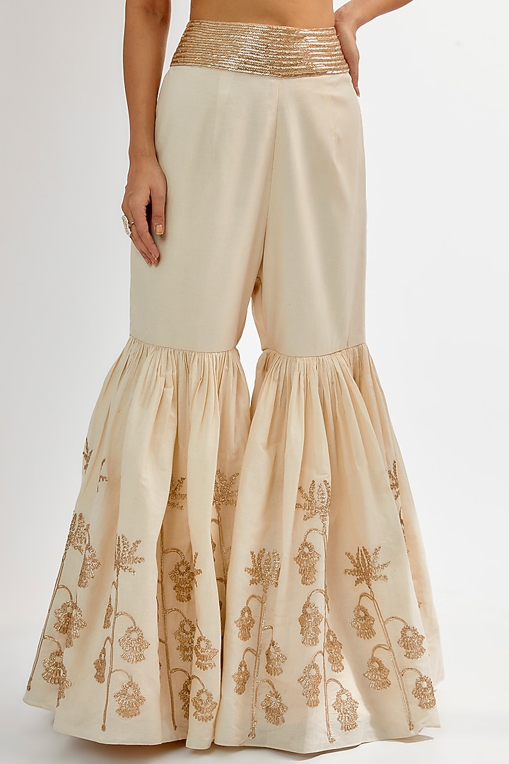 Ivory Upada & Mulmul Bridal Sharara Set by Rashi Kapoor at Pernia's Pop Up Shop