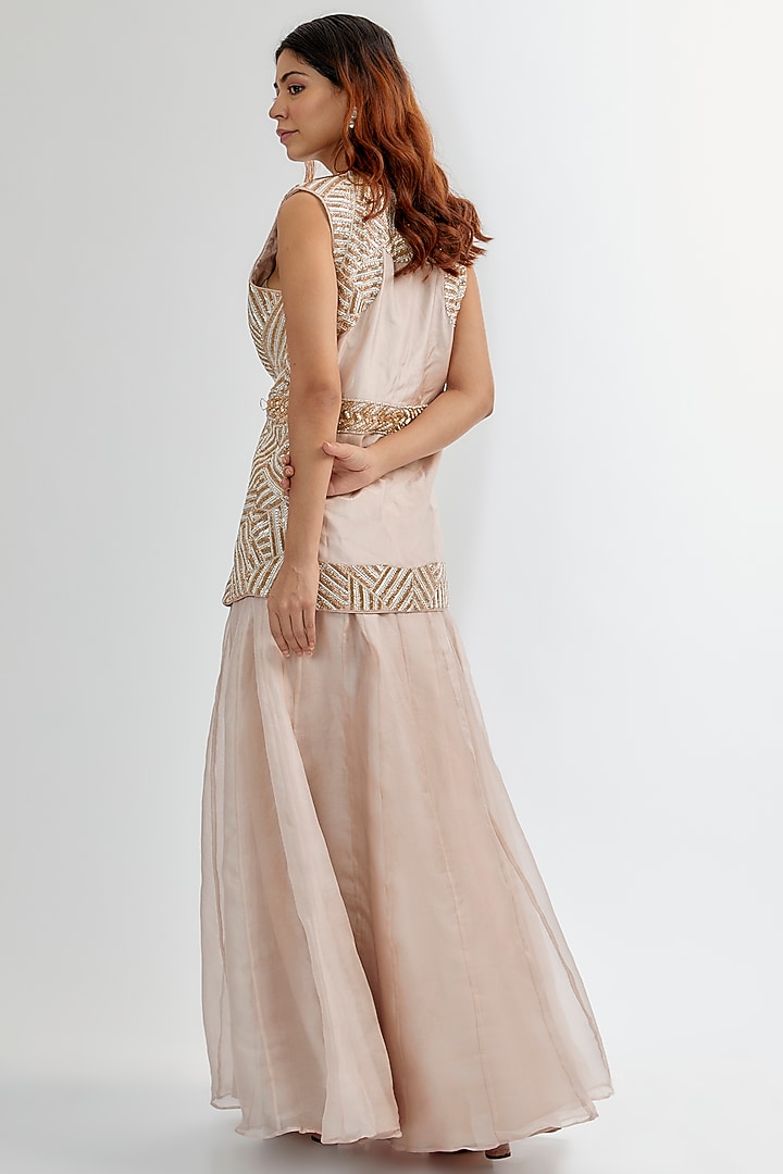 Taupe Organza & Upada Wedding Sharara Set by Rashi Kapoor at Pernia's Pop Up Shop