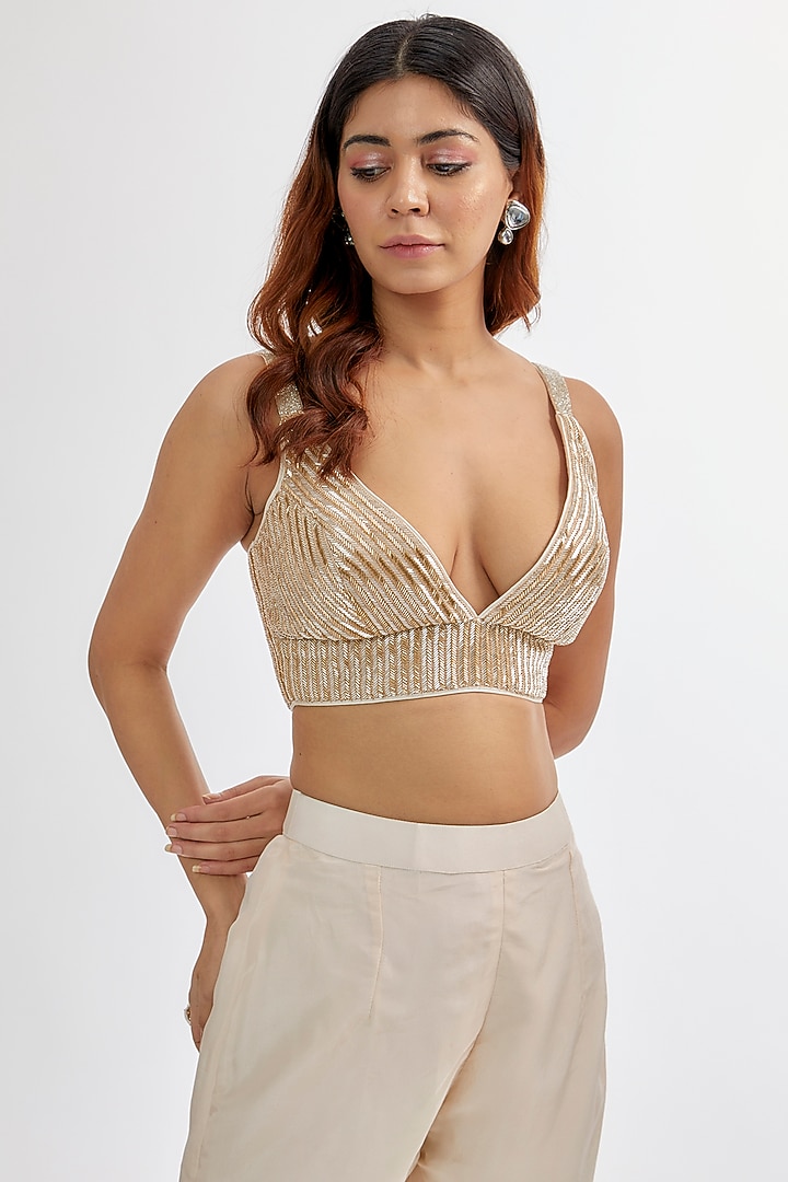 Ivory Upada & Silk Satin Reception Saree Set by Rashi Kapoor at Pernia's Pop Up Shop