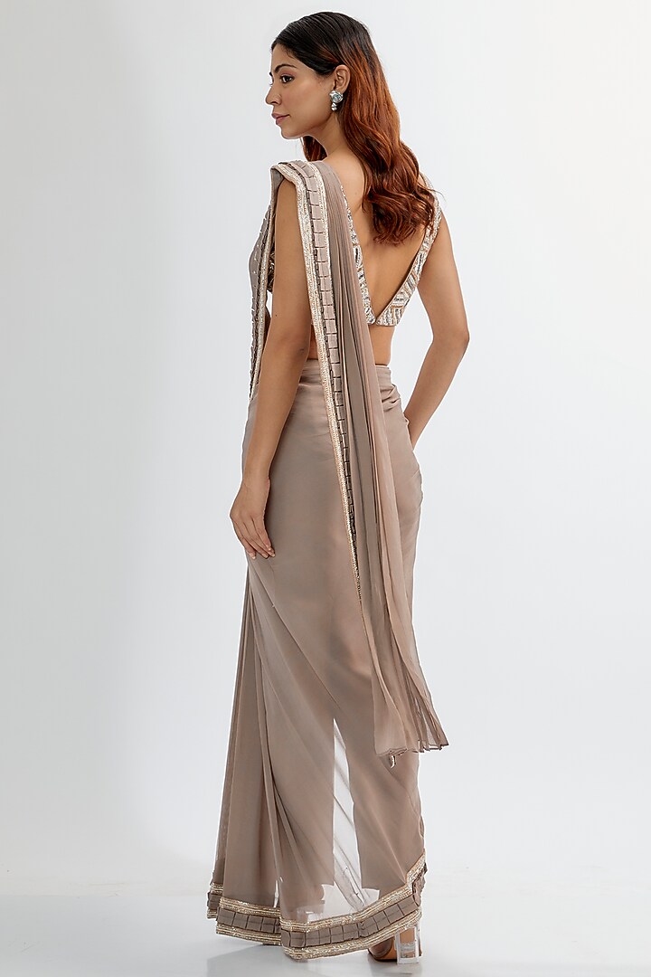 Ash Grey Upada & Georgette Reception Saree Set by Rashi Kapoor at Pernia's Pop Up Shop