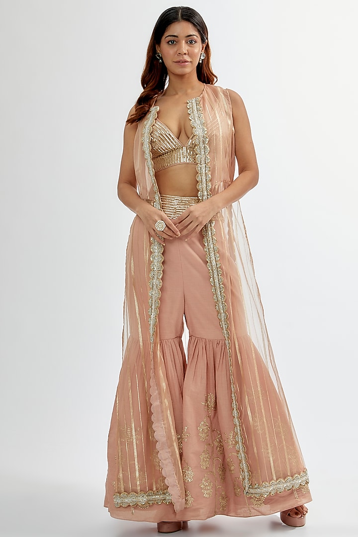 Pale Pink Upada & Organza Bridal Sharara Set by Rashi Kapoor at Pernia's Pop Up Shop