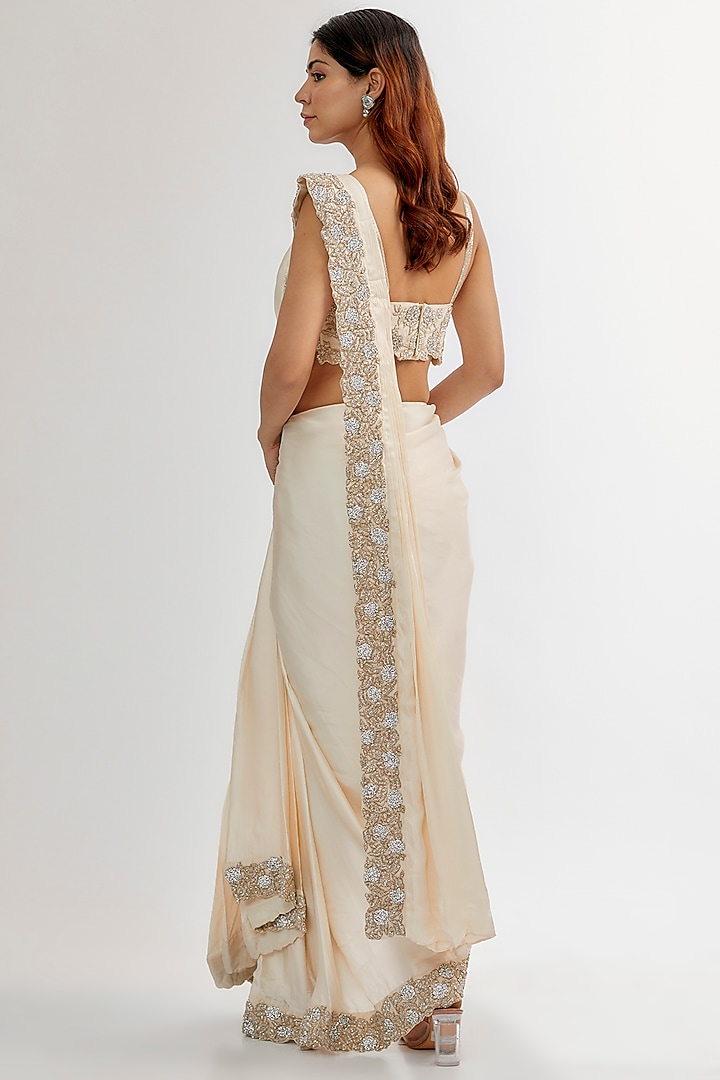 Ivory Upada & Silk Satin Reception Saree Set by Rashi Kapoor at Pernia's Pop Up Shop