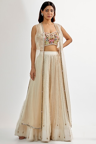 Ivory Upada & Organza Sharara Set by Rashi Kapoor