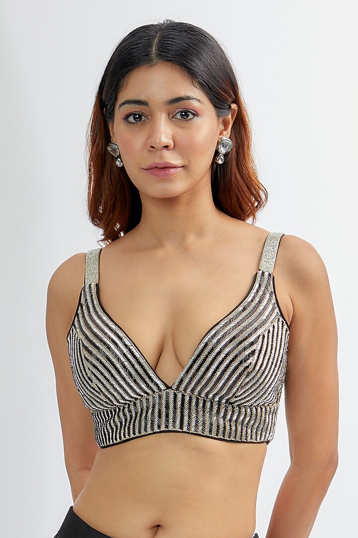 Black Upada & Silk Satin Reception Saree Set by Rashi Kapoor at Pernia's Pop Up Shop