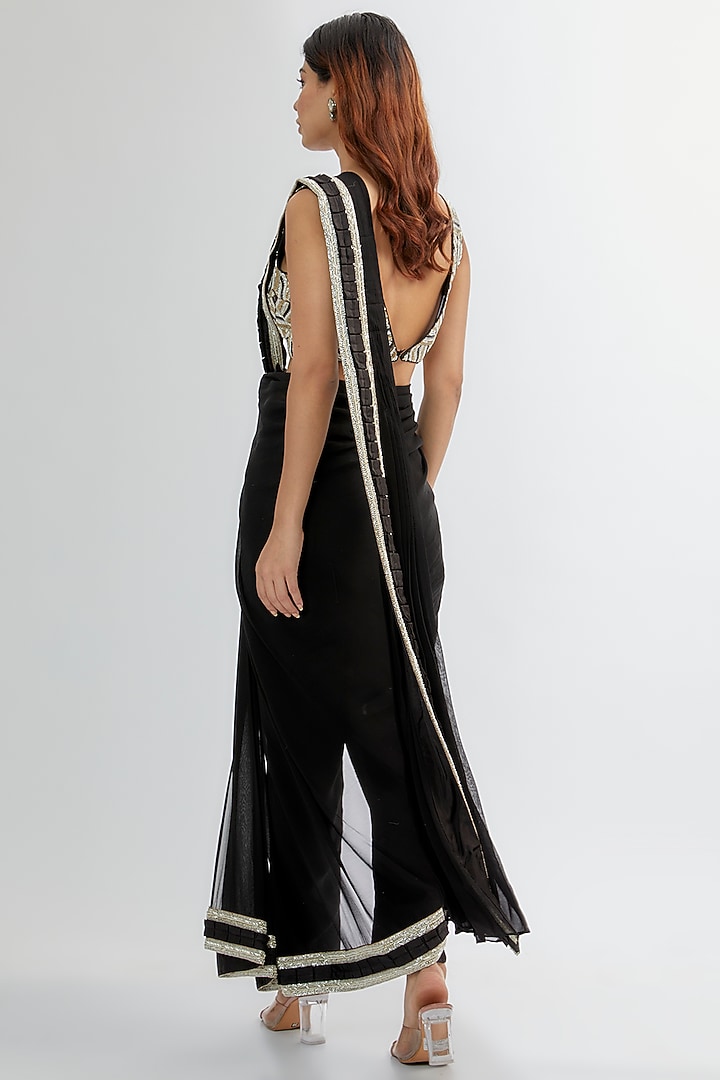 Black Upada & Georgette Reception Saree Set by Rashi Kapoor at Pernia's Pop Up Shop