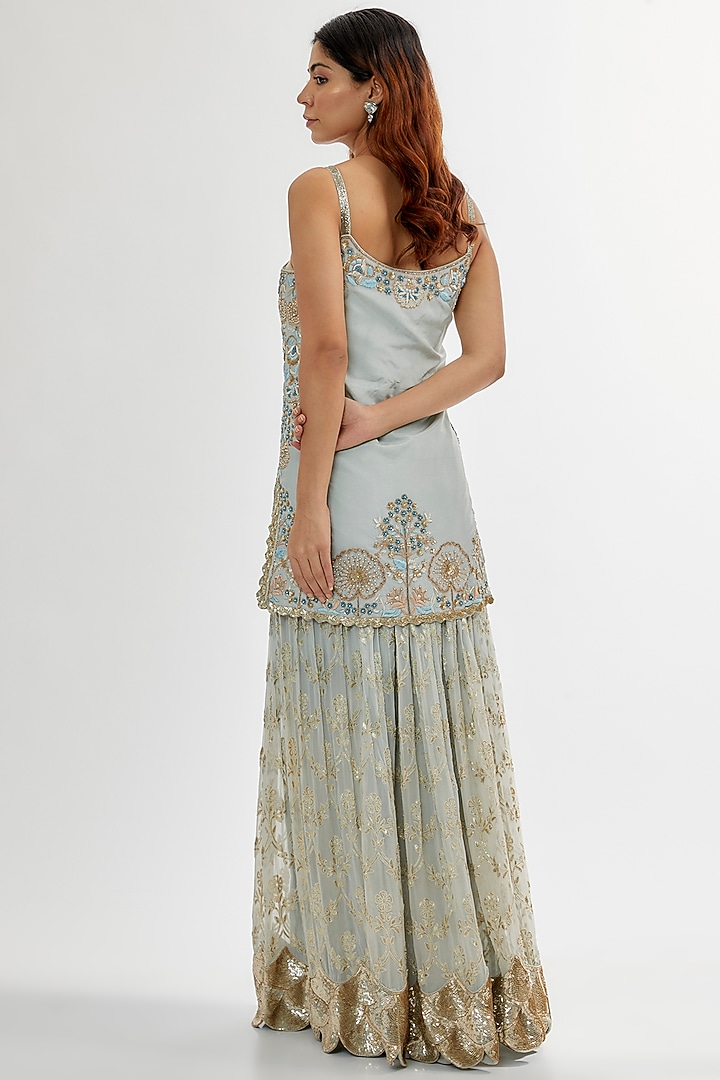 Powder Blue Upada & Georgette Bridal Sharara Set by Rashi Kapoor at Pernia's Pop Up Shop